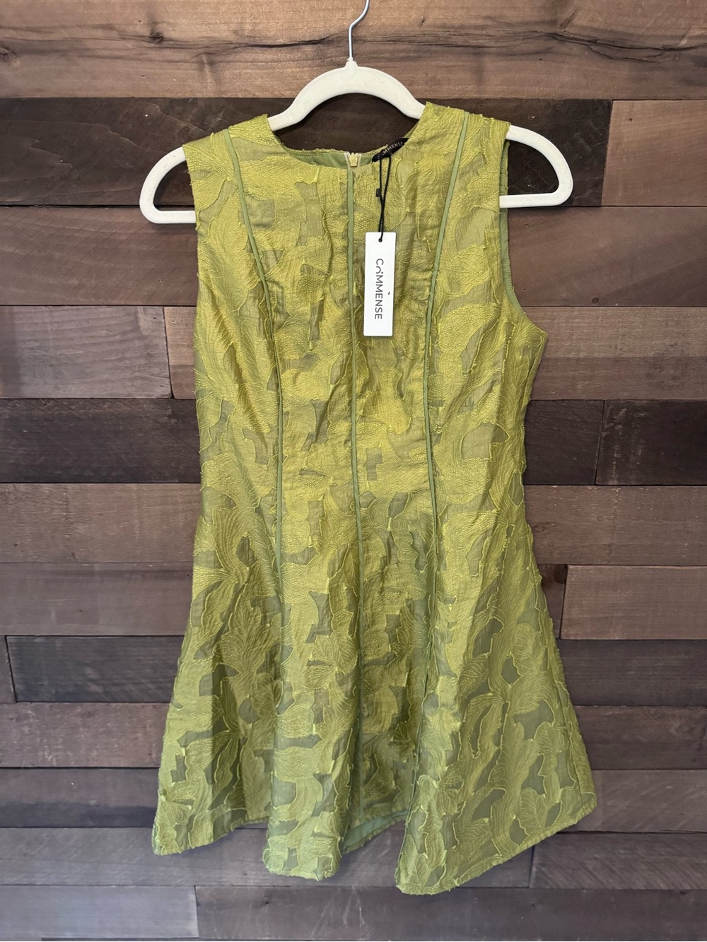 Commense Olive Green Textured Fit & Flare Dress